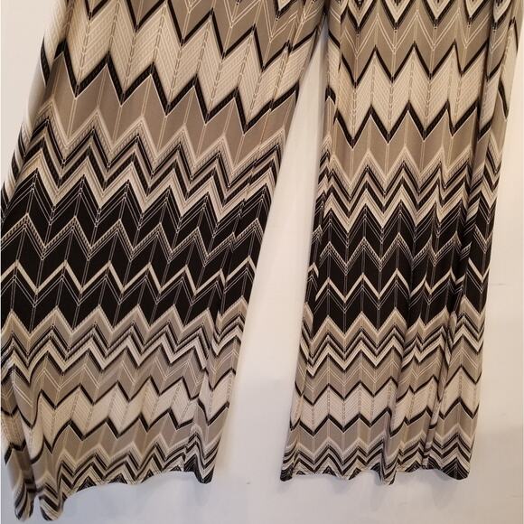 Joseph Ribkoff New Zig Zag Palazzo Pants Flowy Wide Leg Black Grey Taupe Plus 18 - Picture 8 of 14